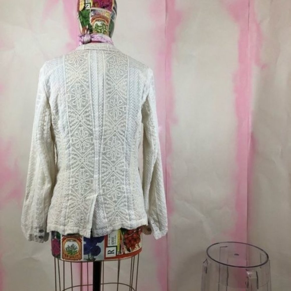 Anthro Cartonnier Lupe Lace Ivory Blazer Jacket Patchwork Paneled - Picture 6 of 8